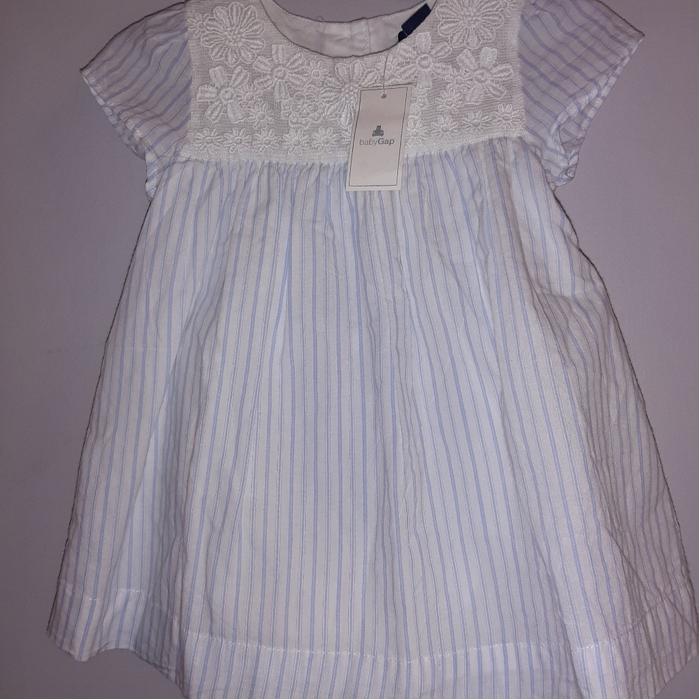 🆕️ Baby GAP Ticking Striped Lacy Dress Set ~ 6-12